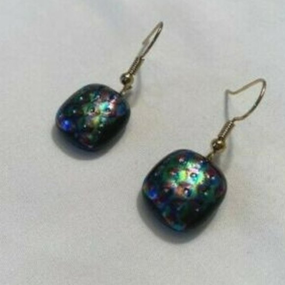 "Handmade" Peacock Design "Dichoric" Glass Earrings (JM001) - Picture 3 of 5